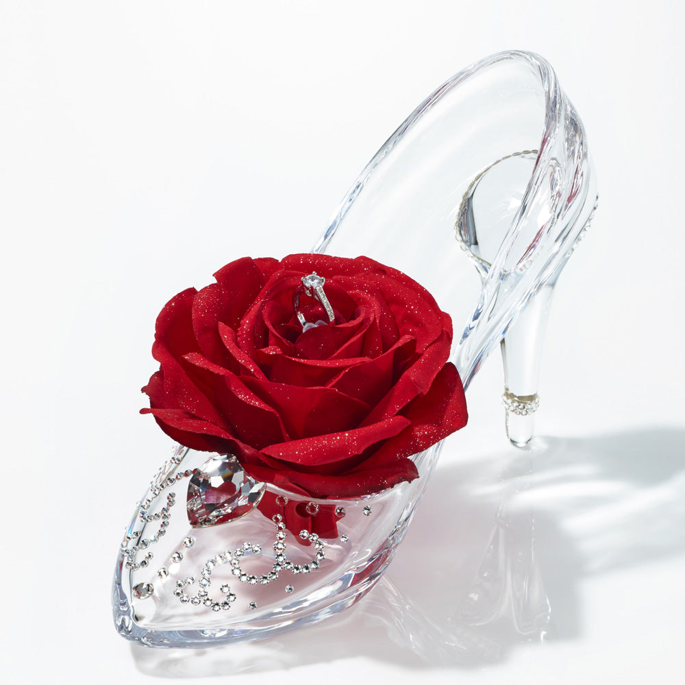 Wearable glass shoe decoration heart (right foot) and Rose with Ring (For Proposals with a Ring)