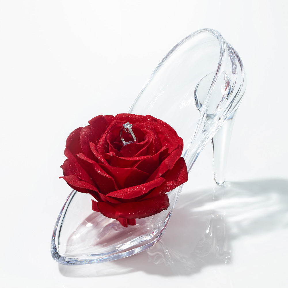 Wearable Glass Shoes EmmaSimple (Right Foot)and Rose with Ring (For Proposals with a Ring)
